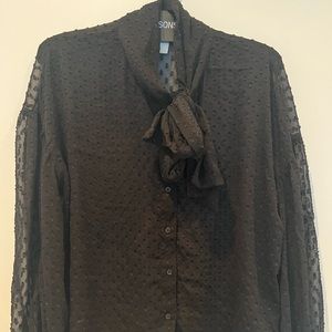 Black H&M sheer top with neck tie